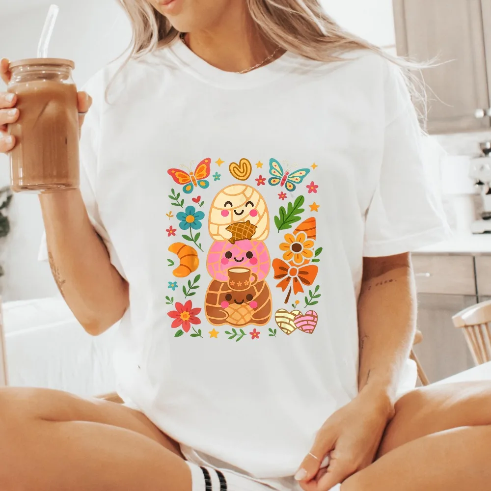 Mexican Concha Sweet Unisex Tee Fashion Cotton Tshirt Floral Butterfly Streetwear Short Sleeve Tops Latin Culture Food‑lover Tee