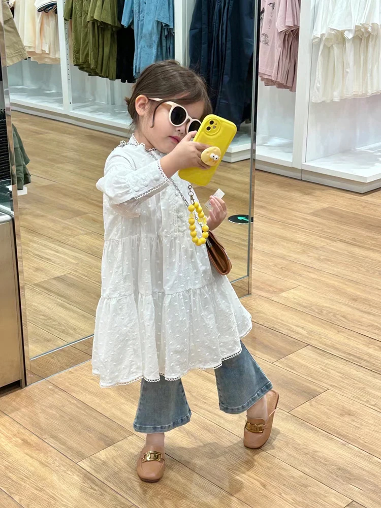 

Spring New Arrival Kids Dr Long Sve Denim Skirt Floral Embroidery Children's Faion Doll Dr Toddler Girls Clothing