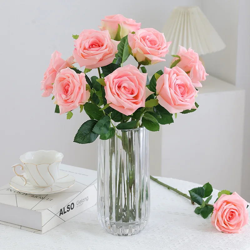 

5Pcs High-end Moisturizing Rose Real Touch Artificial Flowers Bridal Bouquet Wedding Decor Rose Fake Flowers Home Decoration