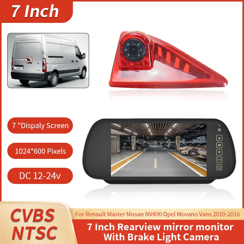 7-inch Car Rearview Mirror Display Screen With Car Brake Light Camera For Renault Master Nissan NV400 Opel Movano Vans 2010-2016