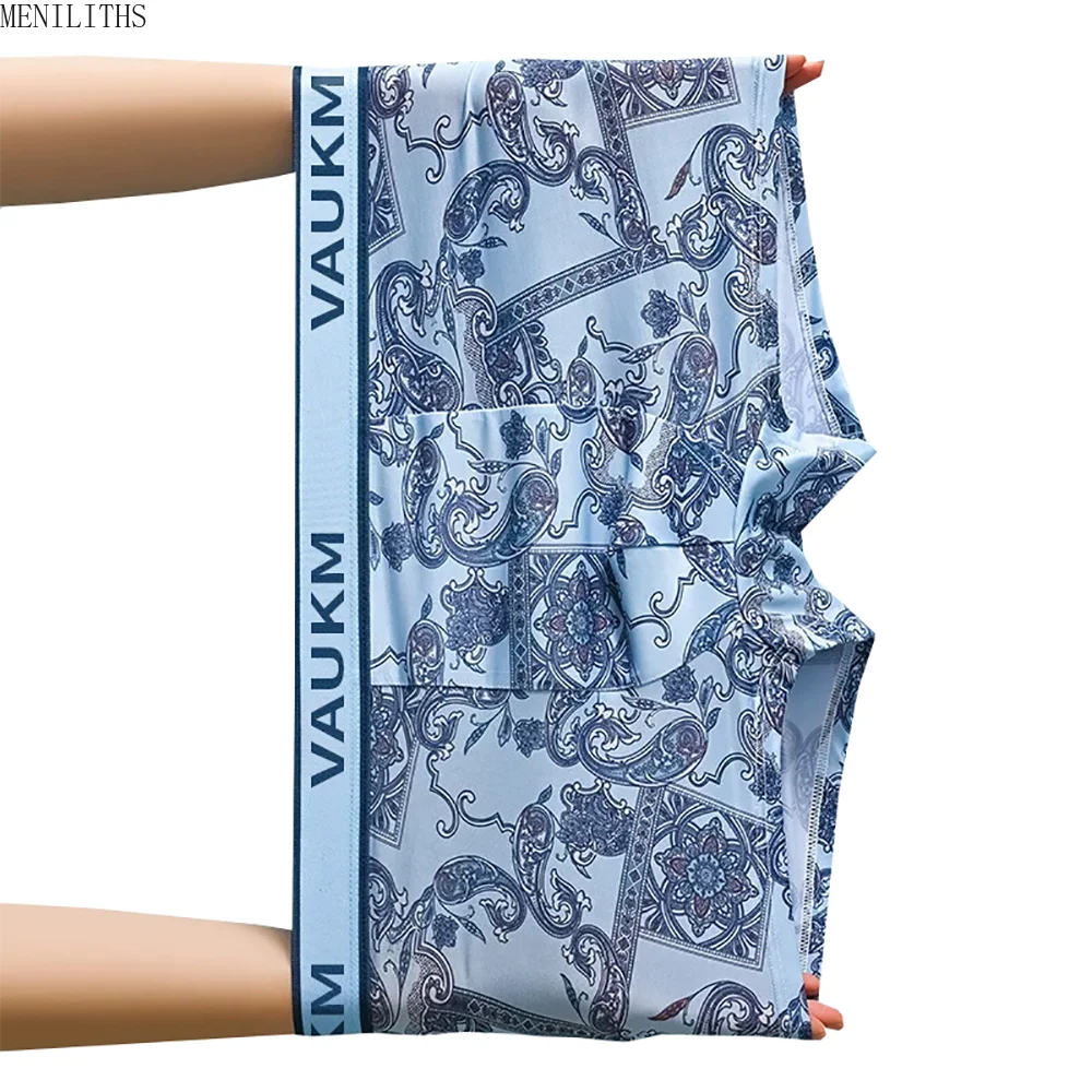 5pcs/set Men's Chinese-style Ice Silk Underwear Fashion Men Panties Breathable Plus-size Anti-bacterial Printed Men Underpant