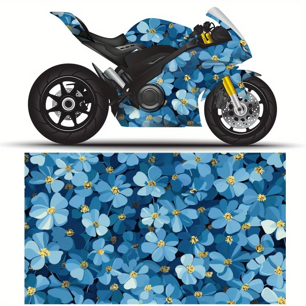 

Blue Dense Flowers Motorcycle Self-Adhesive PVC Vinyl Wraps Sticker, Good-Looking, Durable and Waterproof, No Bubble Design