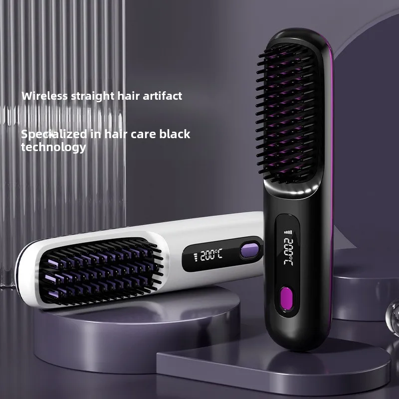 

LCD Straight Hair Comb Portable Travel Hair Straightener Anti-Scald Heated Styling Brush USB Charging Cordless Hair Straightener