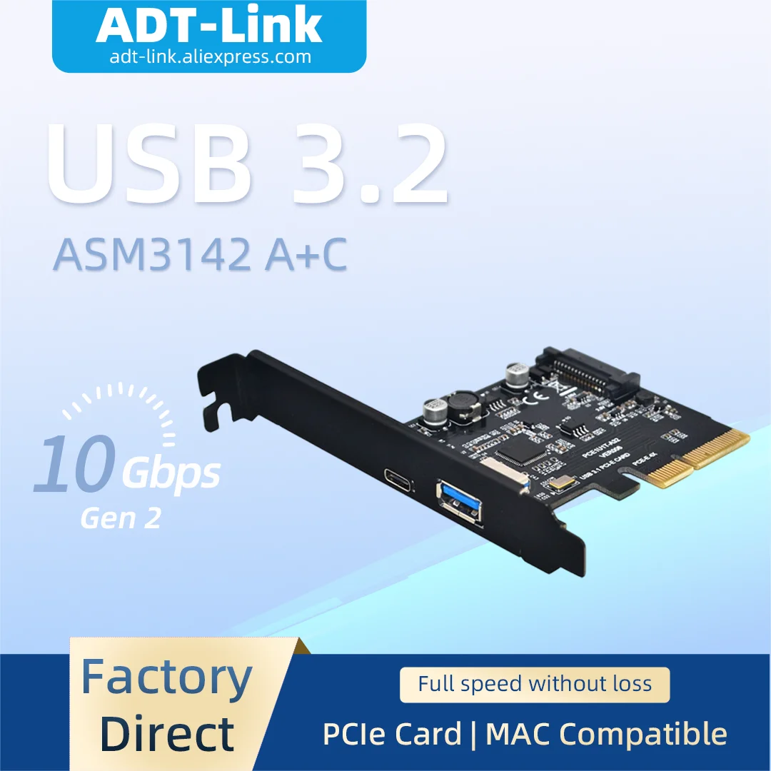 USB 3.2 Expansion Card ASMedia ASM3142 Chip 10Gbps Type-C + Type-A Dual Port Reversible Plug Adapter Card Support Mac OS