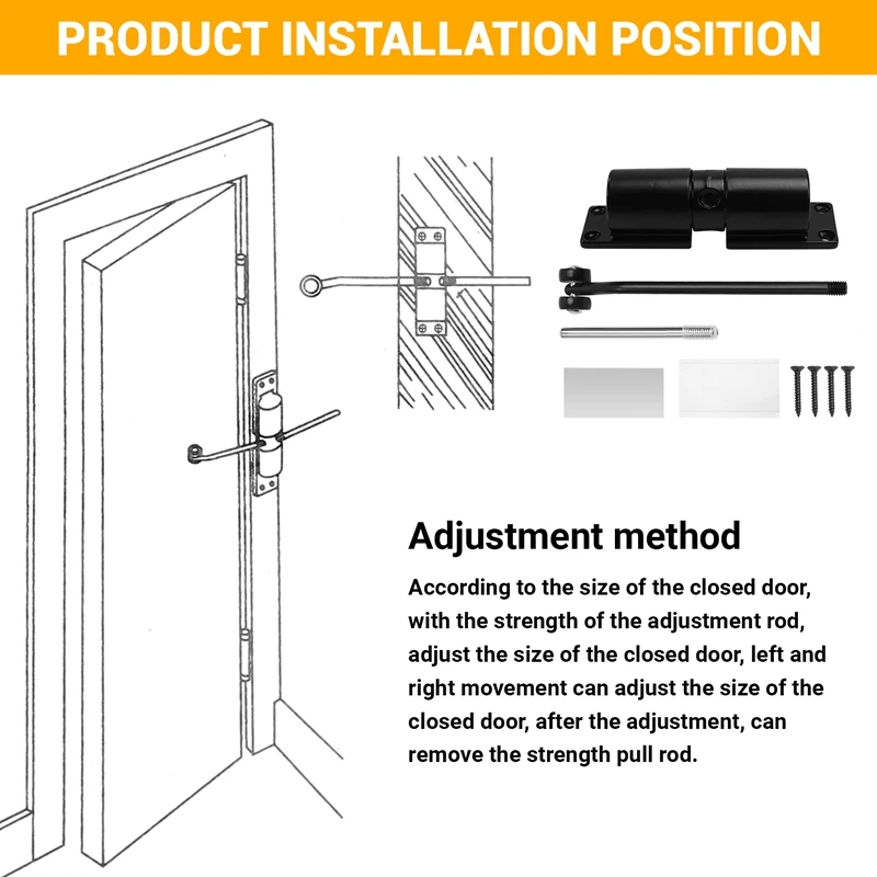 Automatic Door Closer Metal Adjustable Heavy Duty Safety Spring Silenciar Convert Hinged Door Interior Exterior