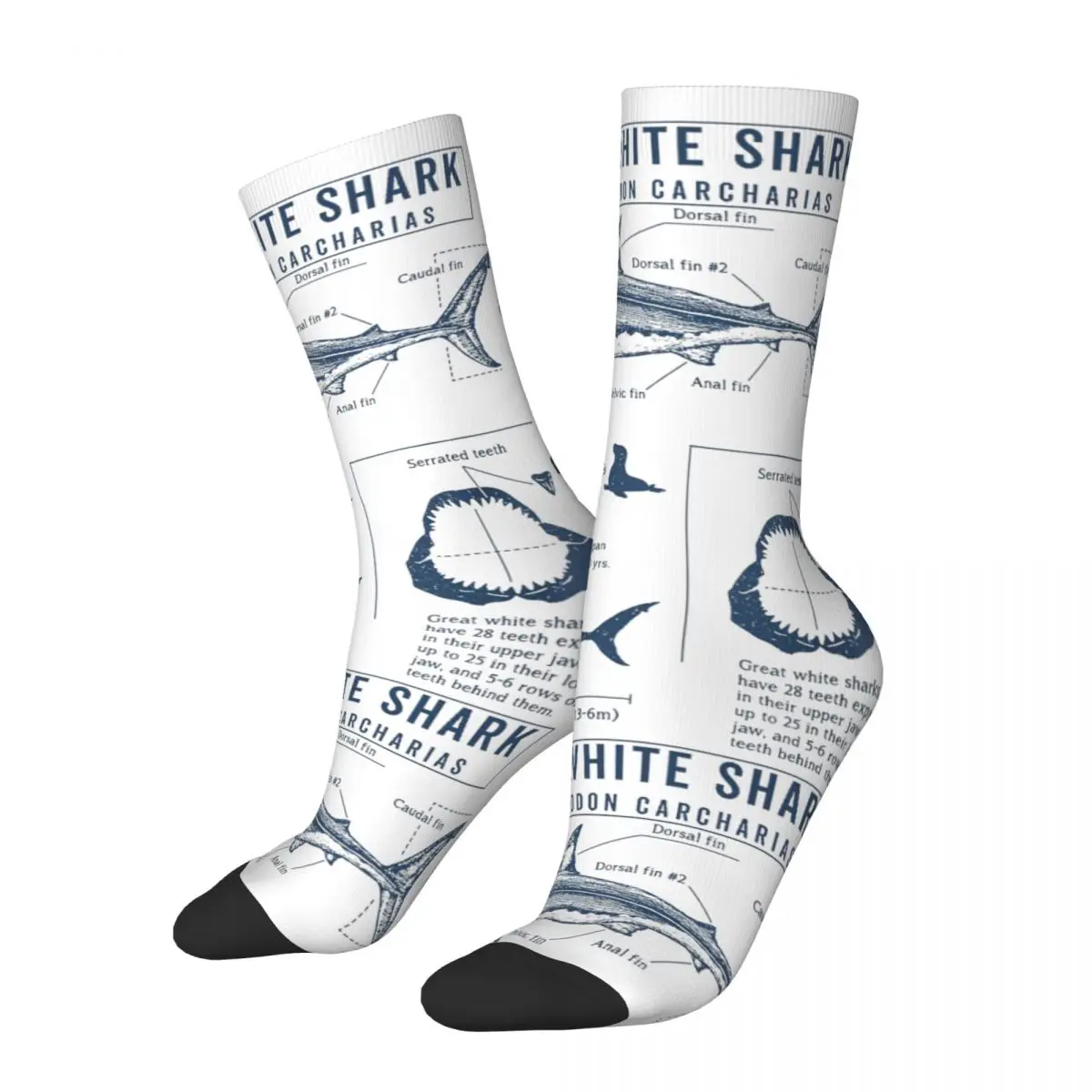 Crazy Design Great White Shark Anatomy Basketball Socks Marine Biologist Polyester Long Socks for Women Men