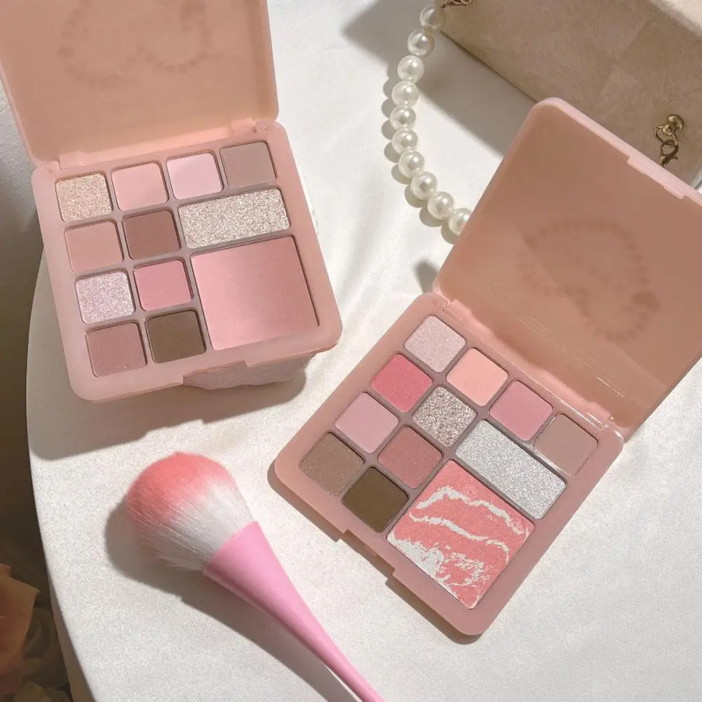 Palette di ombretti a bassa saturazione da 12 colori Perlato opaco Fine Shimmer Evidenzia rosa rosa Blush Cosmetico glitter impermeabile