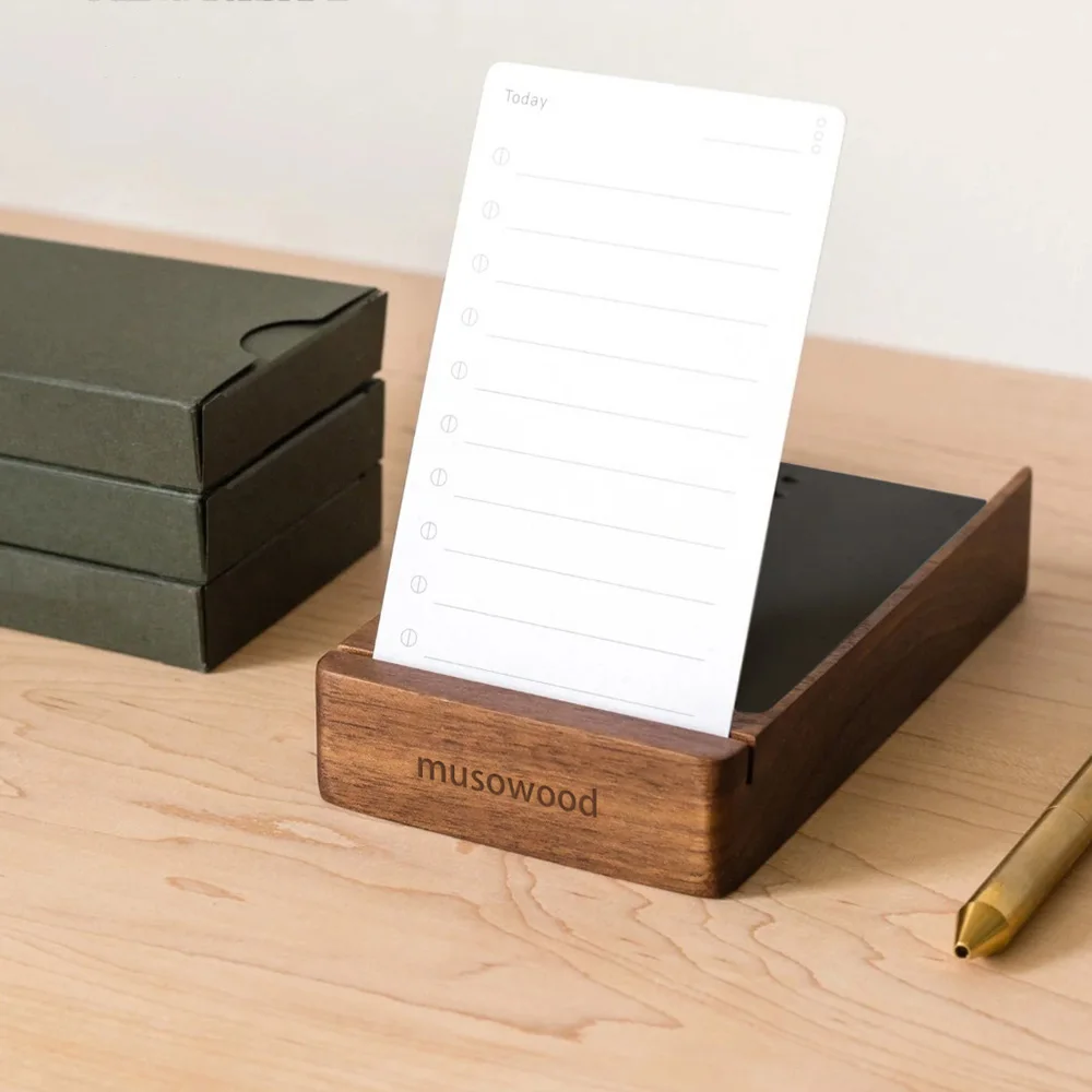 Daily List Planner Note Holder with Walnut Stand - 100 Undated Memo Card for Cleanup Organize Office Desk Accessories Supplies view 5
