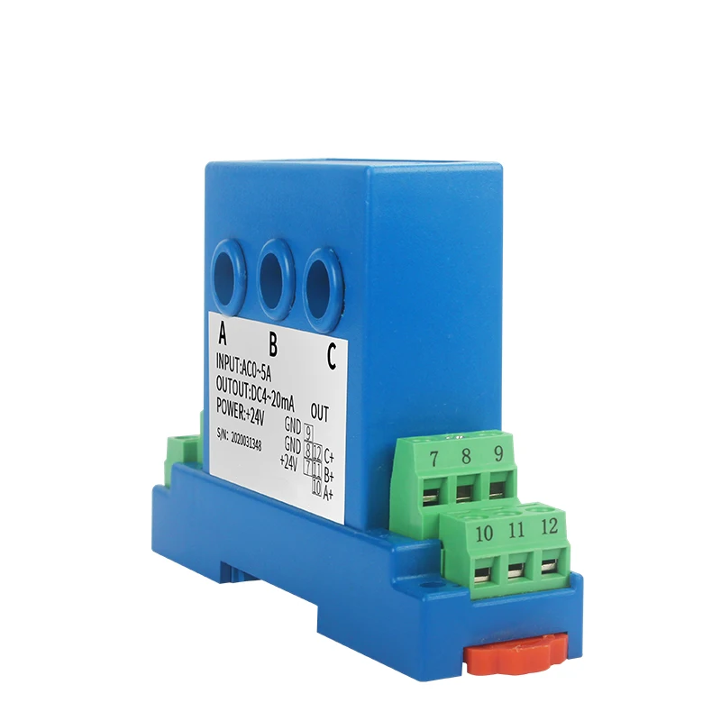 

Three Phase AC Current Sensor Transmitter 4-20mA 0-10V 0-5V RS485 AC0-1A 0-5A 0-10A 0-20A 0-30A Current Transmitter