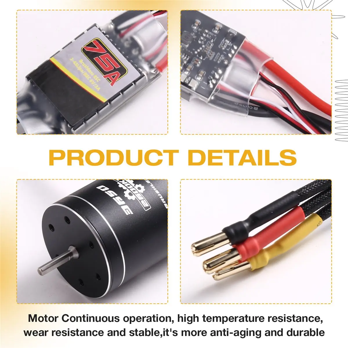 Nices 3650 2600KV Hochgeschwindigkeits-Brushless-Motor und 75A Brushless-ESC für Arrma Traxxas Hsp Redcat Rc4wd Tamiya Axial Scx