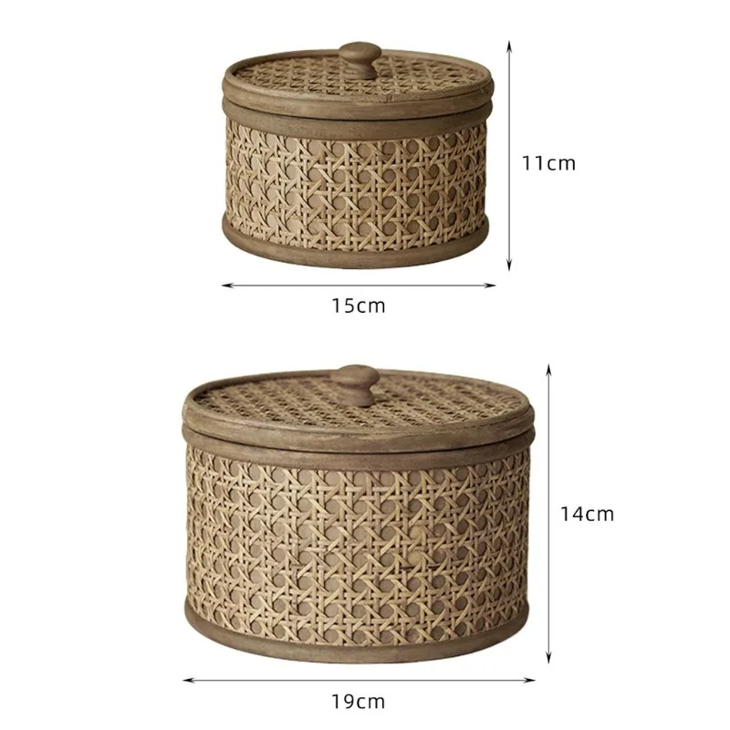 الروطان النسيج صندوق مجوهرات الرجعية قلادة قلادة حالة كبيرة صناديق تخزين المجوهرات الغبار حلقة أقراط حالات المجوهرات
