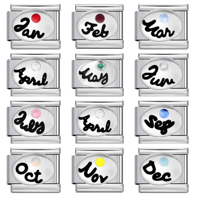 

Italian Modular Bracelet 12 Birthday Stone Titanium Steel Welded Colored Round Stone DIY Elastic Versatile Bracelet Accessory