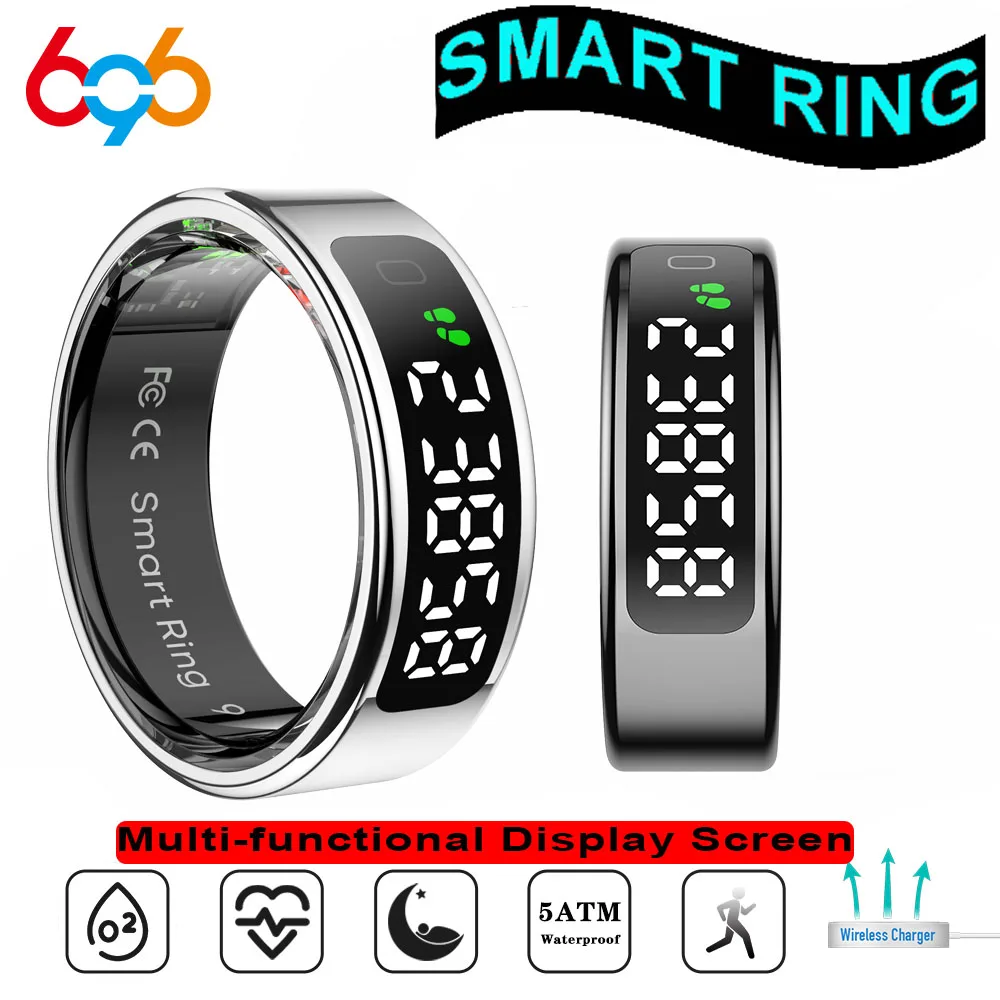 

New Smart Ring Heart Rate Blood Oxygen Health Waterproof Sports Multi-functional Display Screen Sleep Monitor Wireless Charging