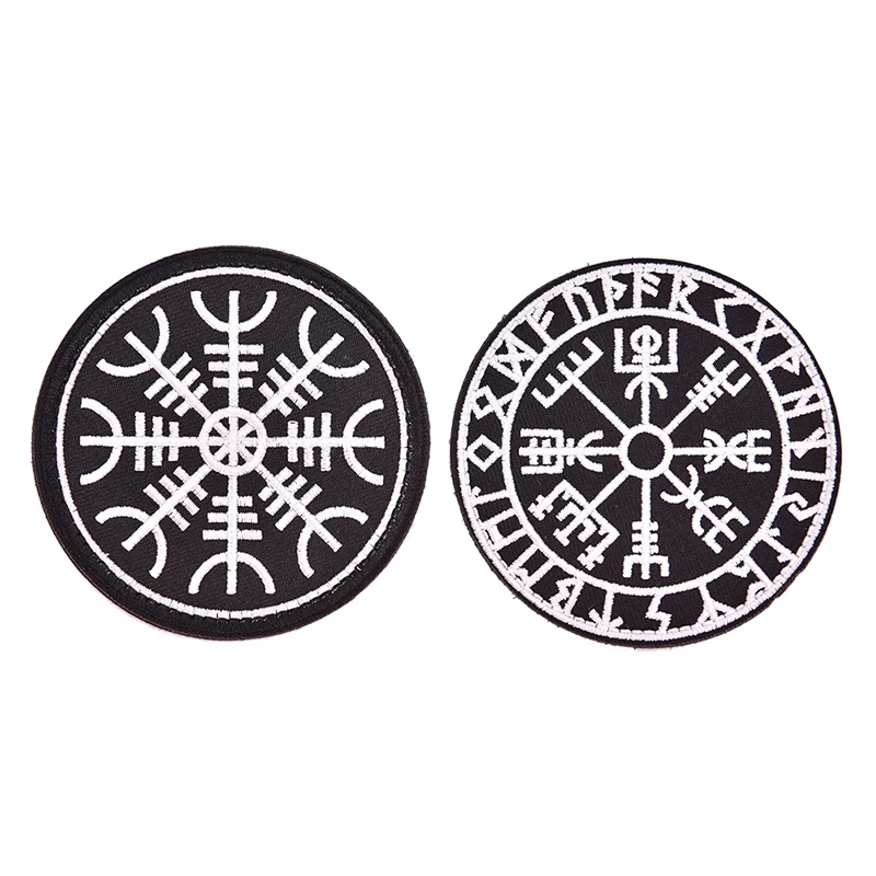 Embroidered Viking Vegvisir Compass Backing Fastener Hook Loop Patch Badge