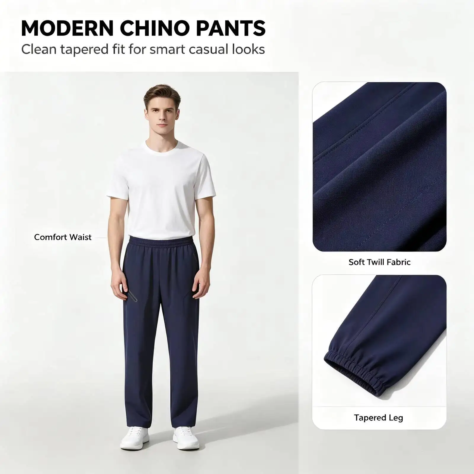New Under Armour Men's Navy Chino Pants, Slim Tapered Fit Twill Trousers, Casual Smart Pants for Office Travel Daily Streetwear