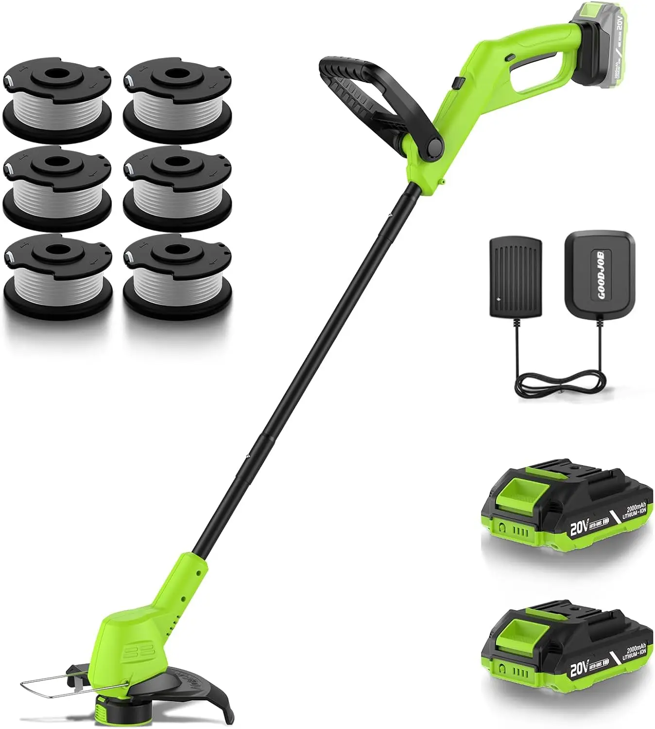 

20V Cordless Weed Wacker 12" String Trimmer, 3.5Lbs Lightweight, 180° Pivoting Head 3-in-1, Auto-Feed, (2) 2.0Ah Batteries