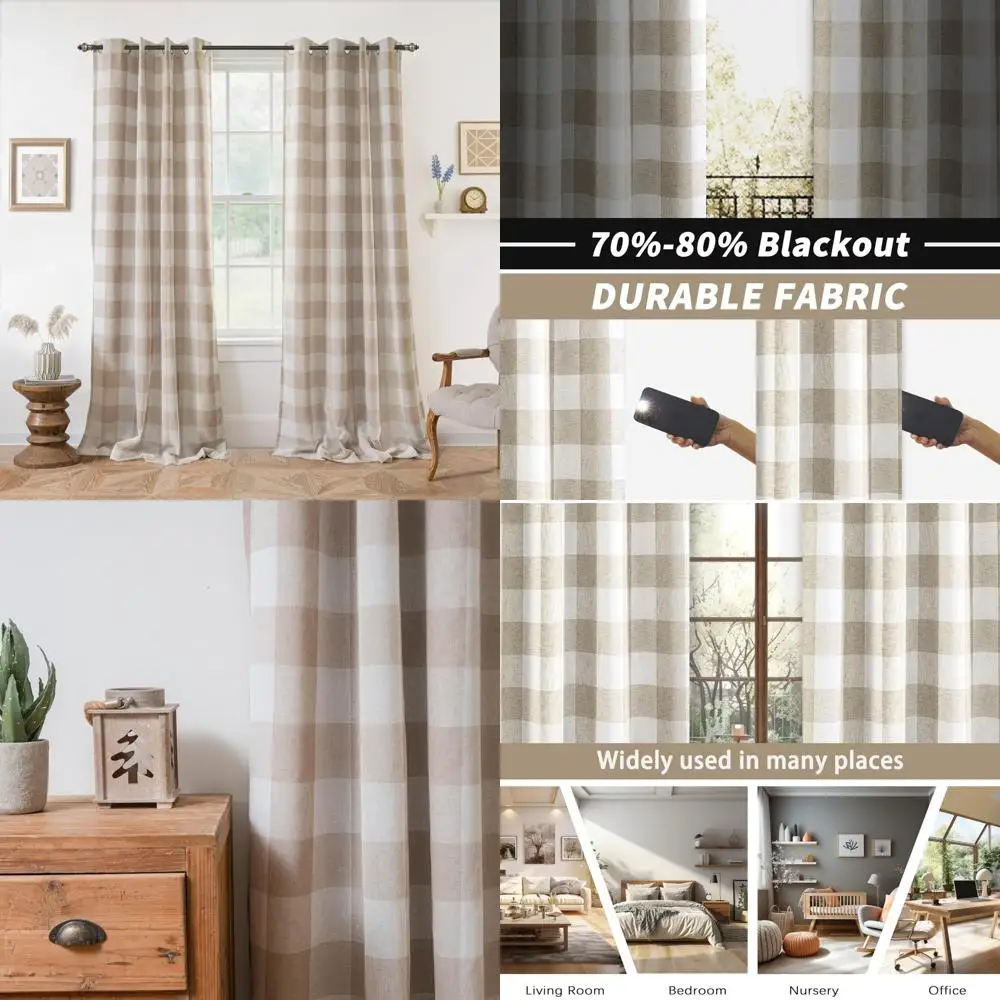 

DriftAway Buffalo Plaid Check Curtains Woven Plaid Pattern Lined Blackout Thermal Insulated Window Curtain Grommet 2 Layers 2 Pa