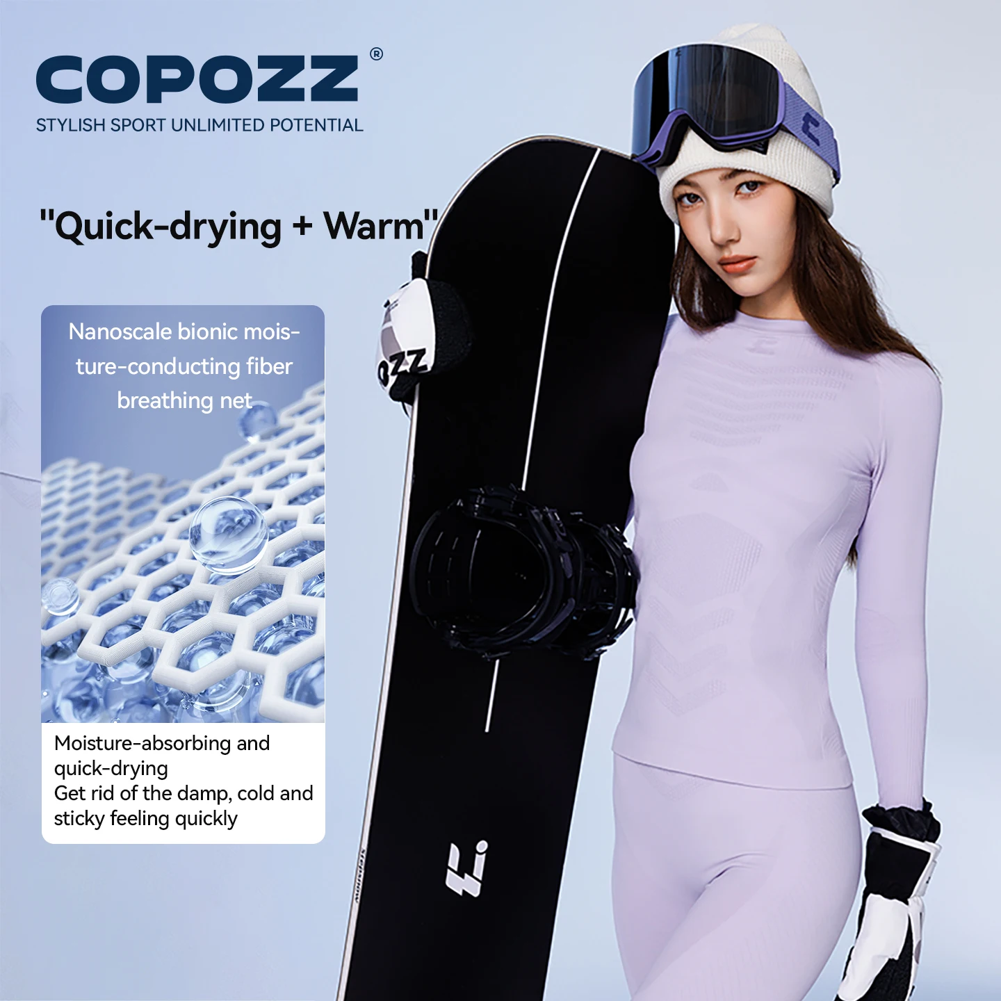 COPOZZ Set di biancheria intima termica da sci senza cuciture da donna e uomo, girocollo ad alta elasticità, asciugatura rapida, traspirante, strato base sportivo, mutandoni lunghi