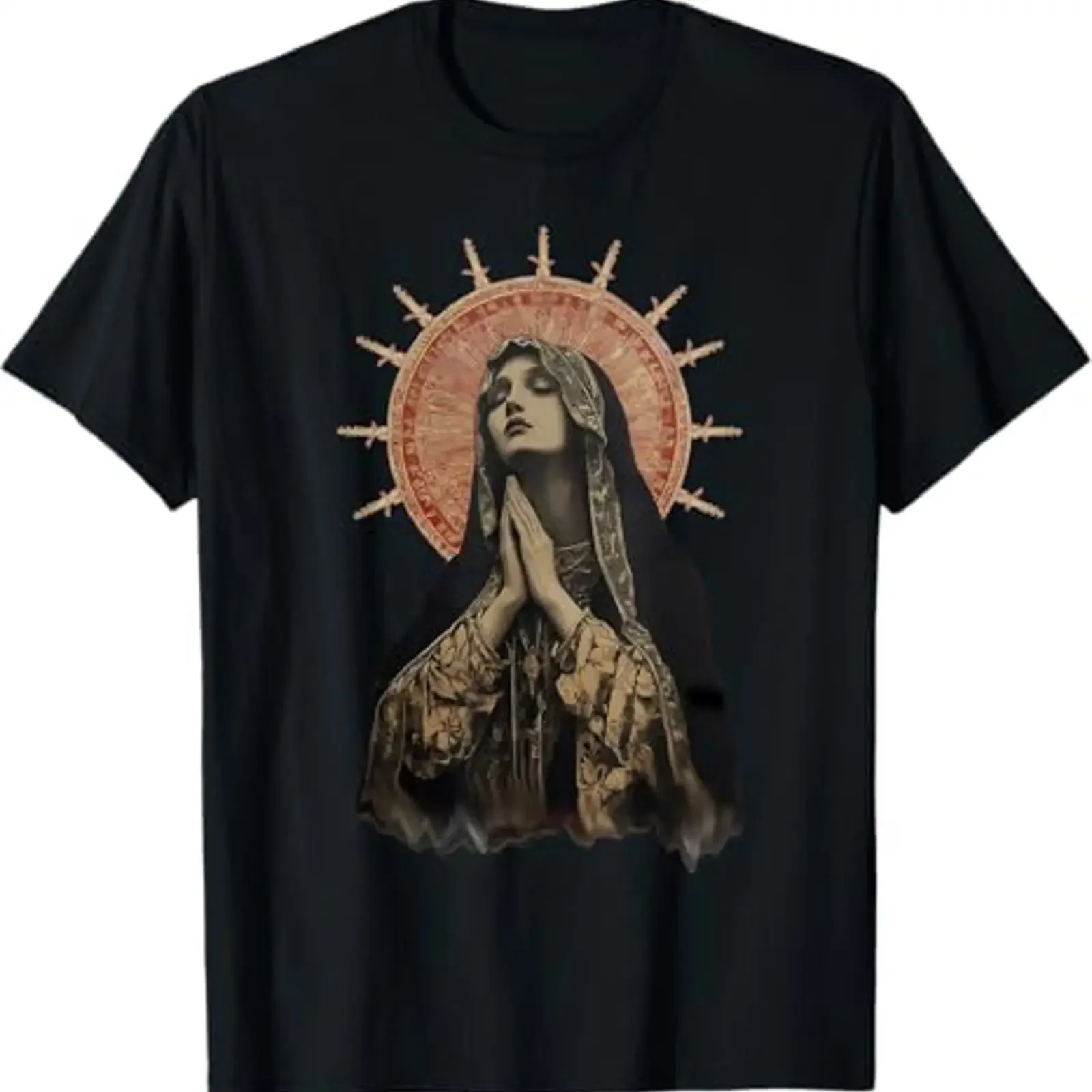 Stained Glass Madonna Prayer Faith T Shirt vintage Washed homme Top For Everyday Wear Unisex Comfortable streetwear Breathable