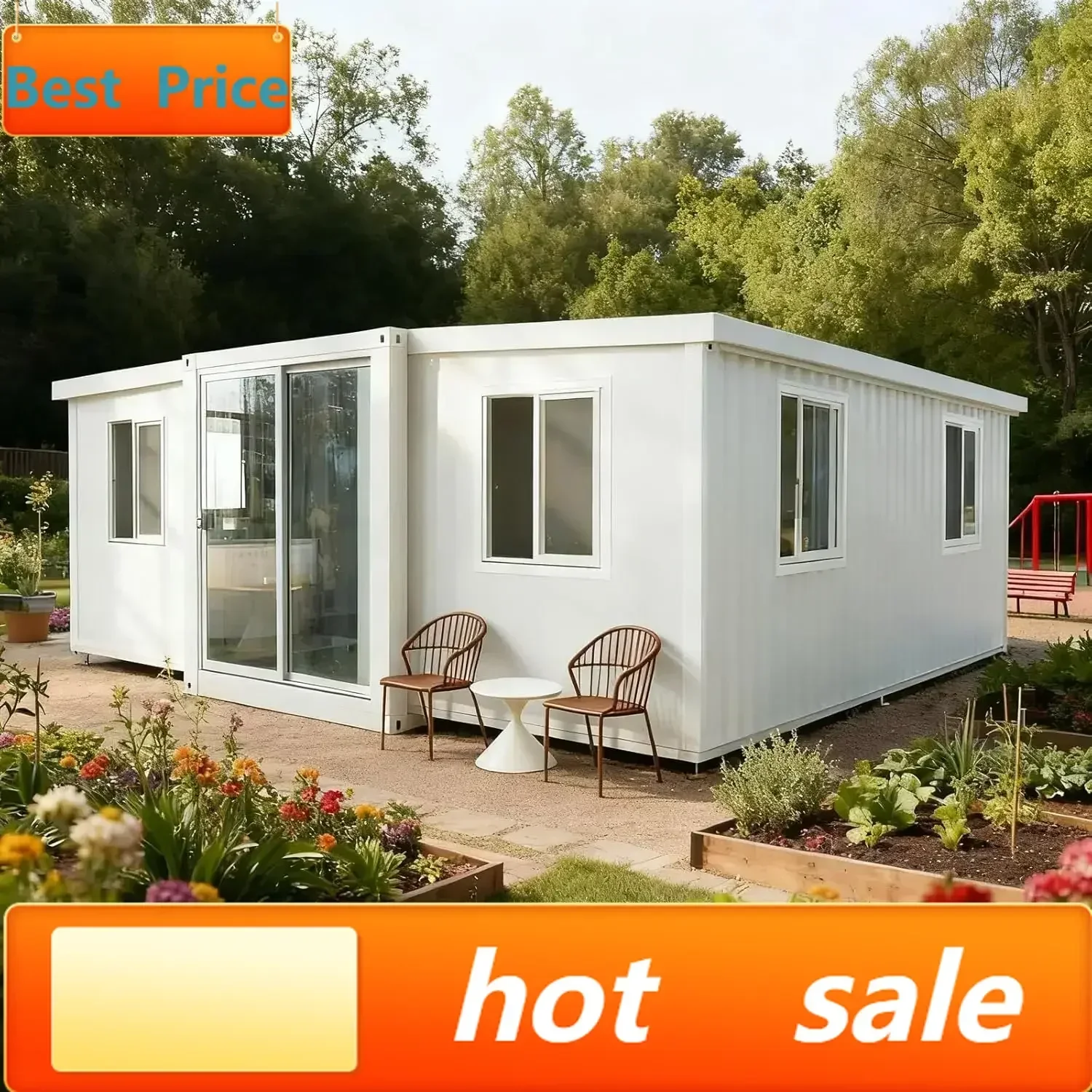 

Акционная цена: Скидка на ограниченное время! Готовый складной мини-дом-контейнер с гостиной, спальнями, ванной комнатой и кухней.