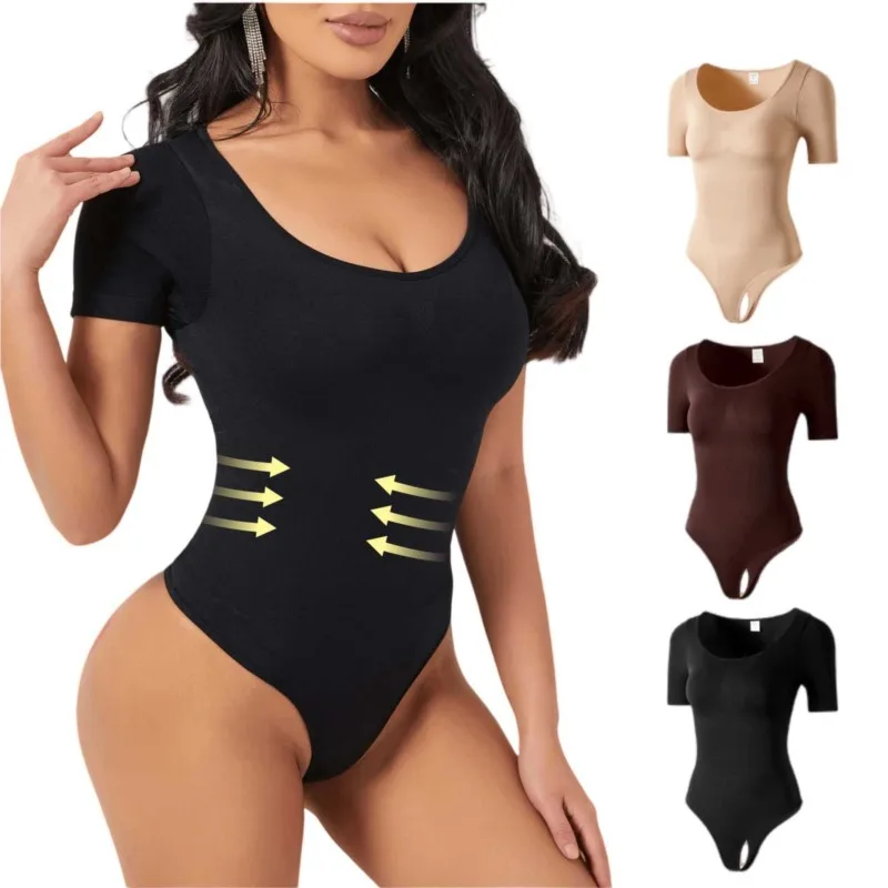

Solid Shapewear Bodysuit Thong Fajas Body Shaper For Women Light Tummy Control Slimming Flat Belly Underwear Open Crotch