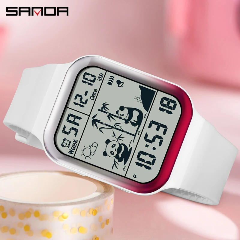 SANDA 6125 Gradient Electronic Watch Outdoor Waterproof 2023 New Top Panda Pattern Square Trend Men's And Women's Unisex Watches