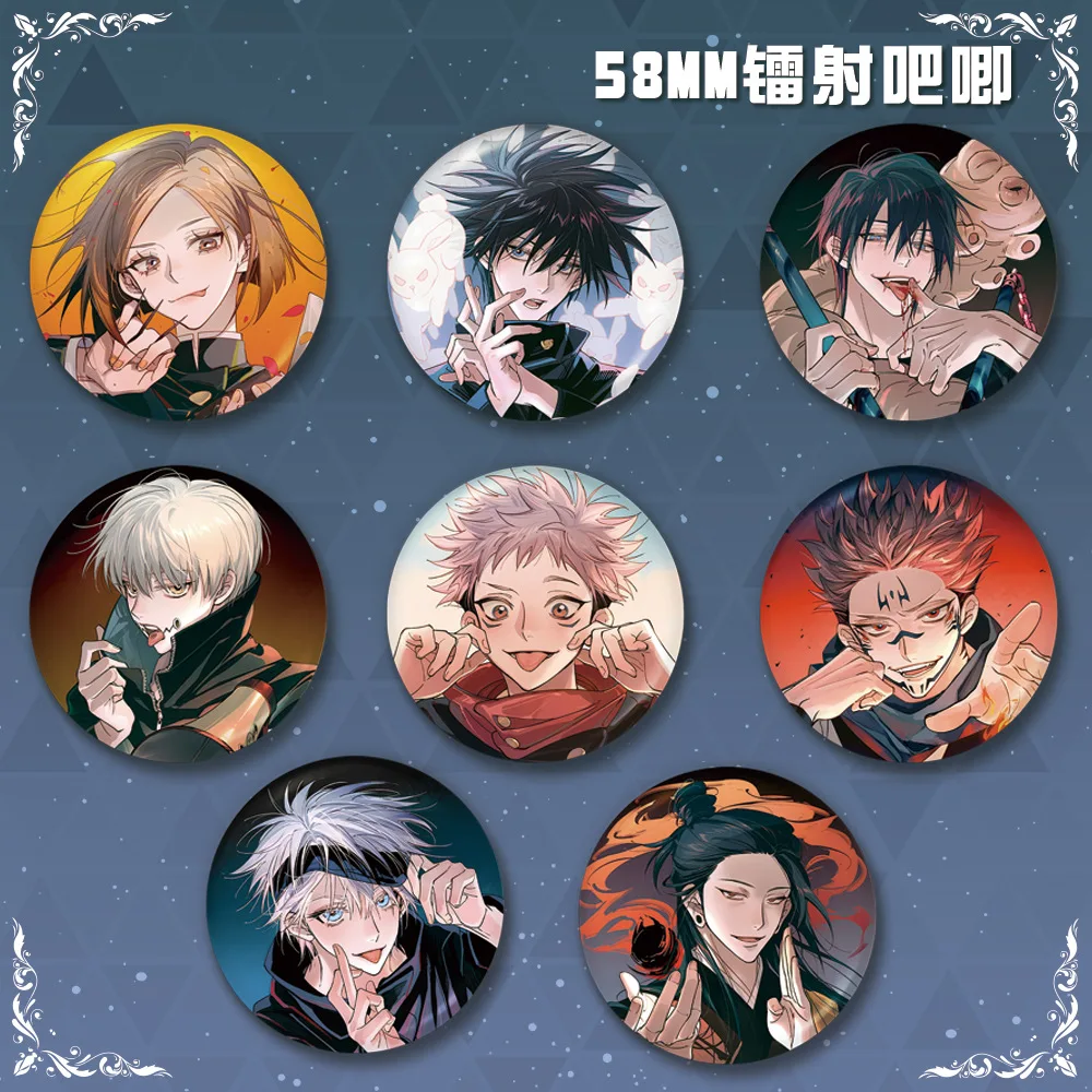 

Anime Jujutsu Kaisen 58mm Laser Badge Buttons Pins Collection Featuring Satoru Gojo Ryomen Sukuna Megumi Fushiguro Nobara