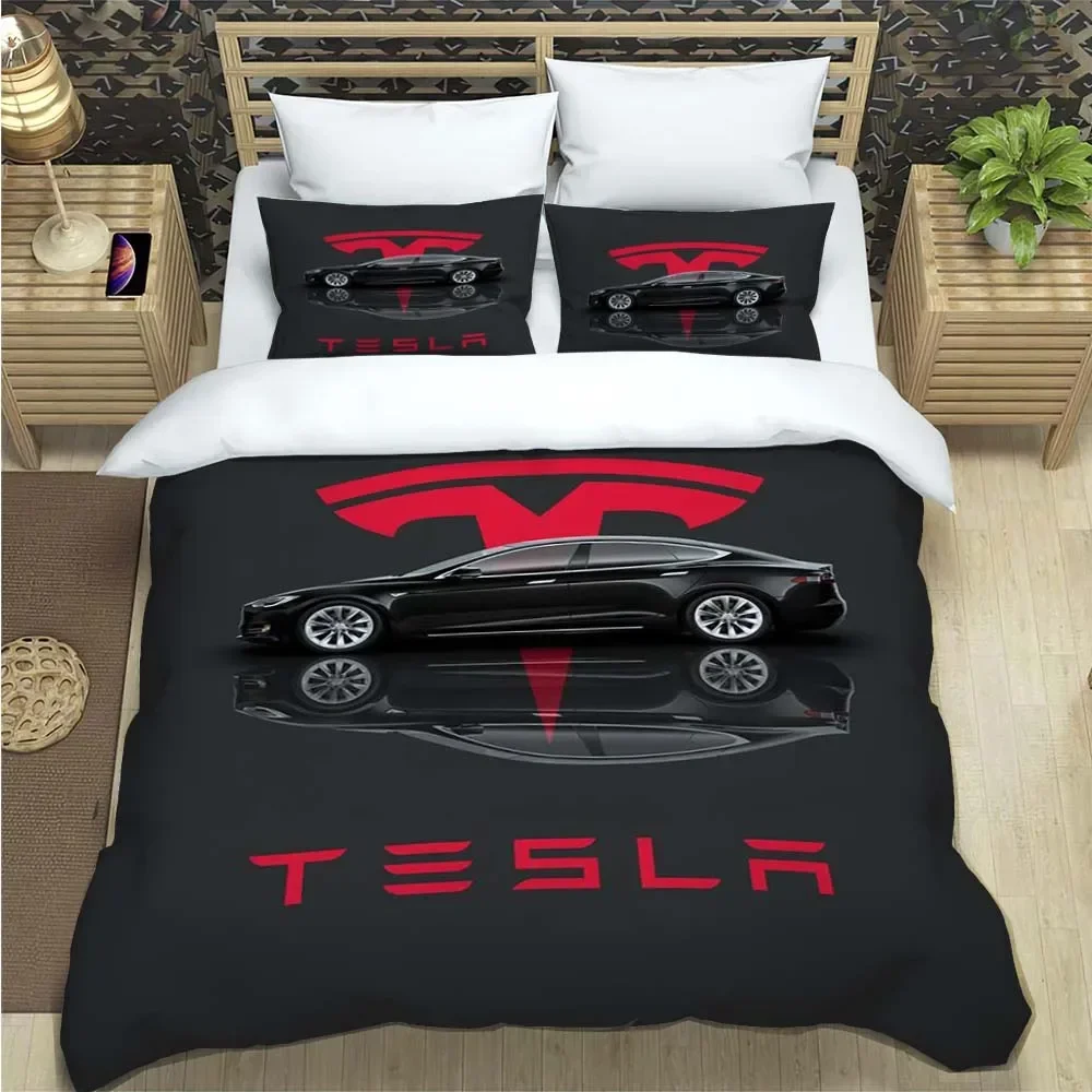 Custom T-Tesla Pattern Quilt Cover With Pillowcases 3D Digital Printed Bedding Set Twin Full Queen King Christmas