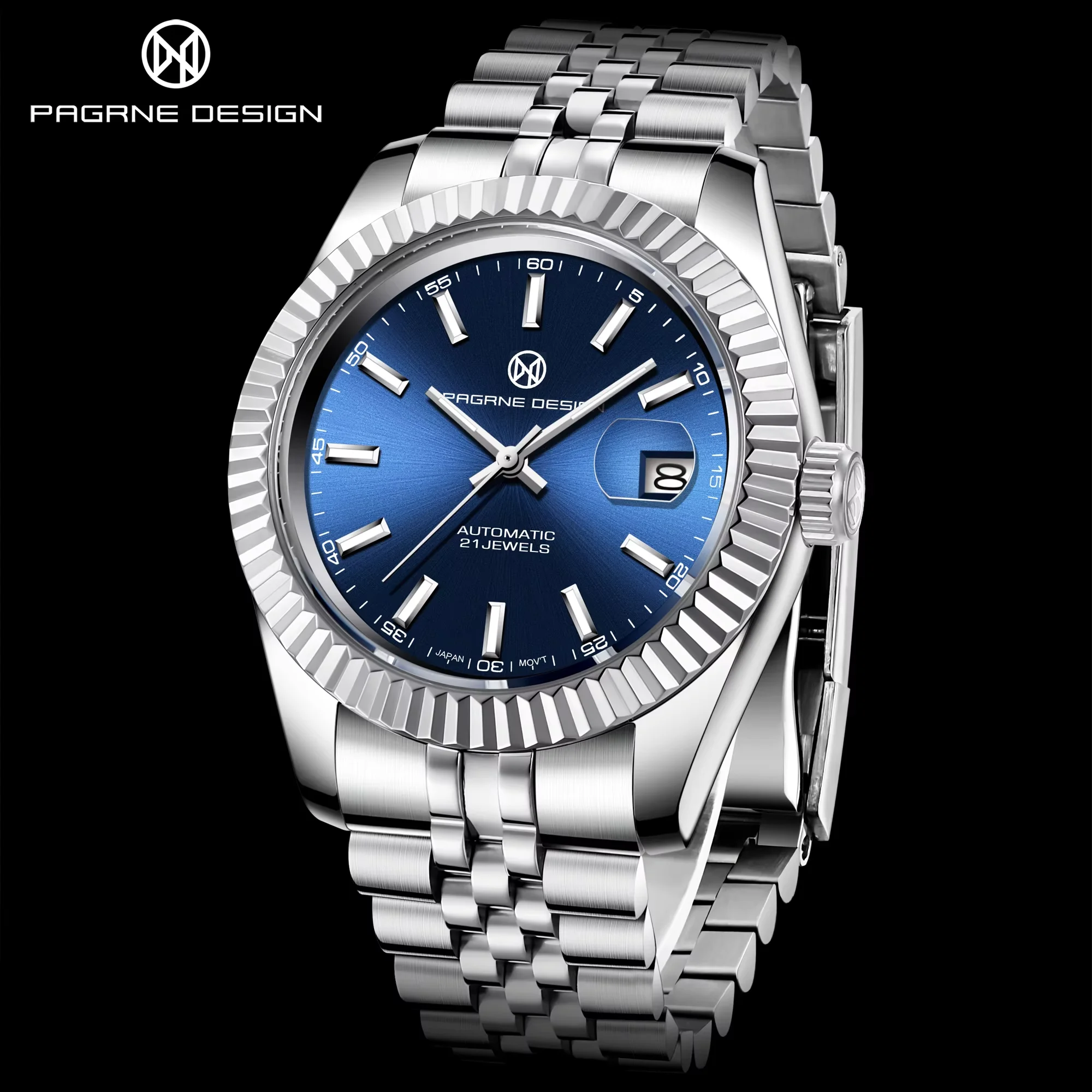 PAGRNE DESIGN Men's Automatic Mechanical Watch Stainless Steel 10Bar Waterproof Business Sports Style Wrist Watch Watch For Men