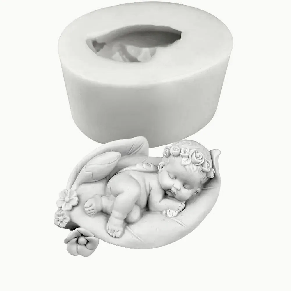 

3D Flower Fairy Baby Silicone Mould Garden Leaf Sleep Little Fairy Rose Girl Sugarcraft Fondant Chocolate Candy Deco Cake Soap