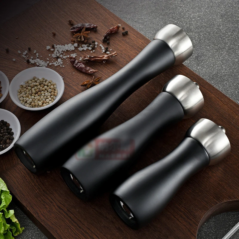 Creative Black Wood Grinder Stainless Steel Hand Pepper Pepper Grinder Home Seasoning Storage Bottle Kitchen Tools 8inches New