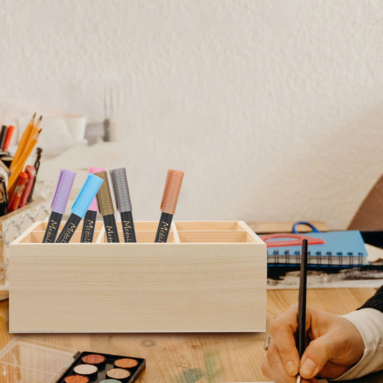 Caja de marcadores, suministros de oficina, soporte de maquillaje, accesorios de mesa, organizador de pinceles acrílicos, bonito crayón, bolígrafo de escritorio