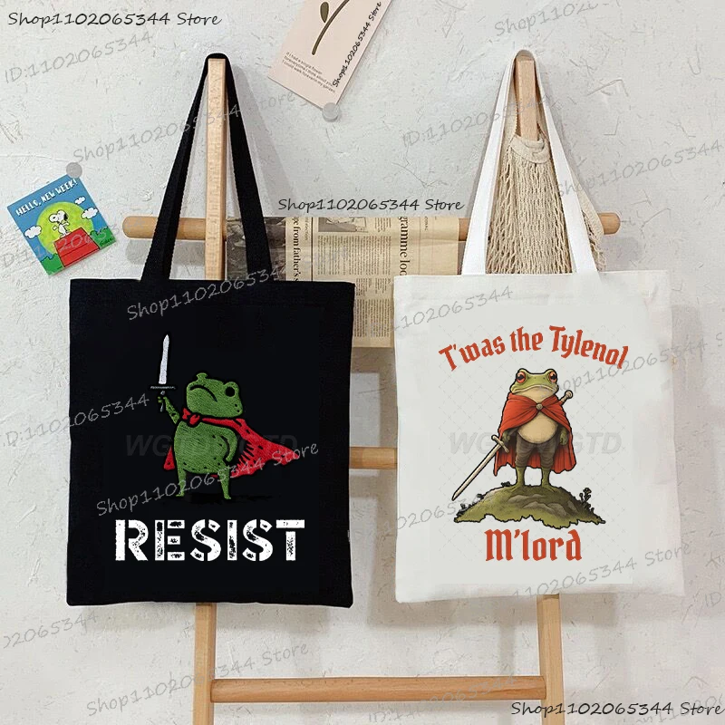 

Веселые сумки Portland Frog для женщин и мужчин, сумки для покупок с принтом животных Antifa, модные холщовые сумки унисекс с лягушкой Portland