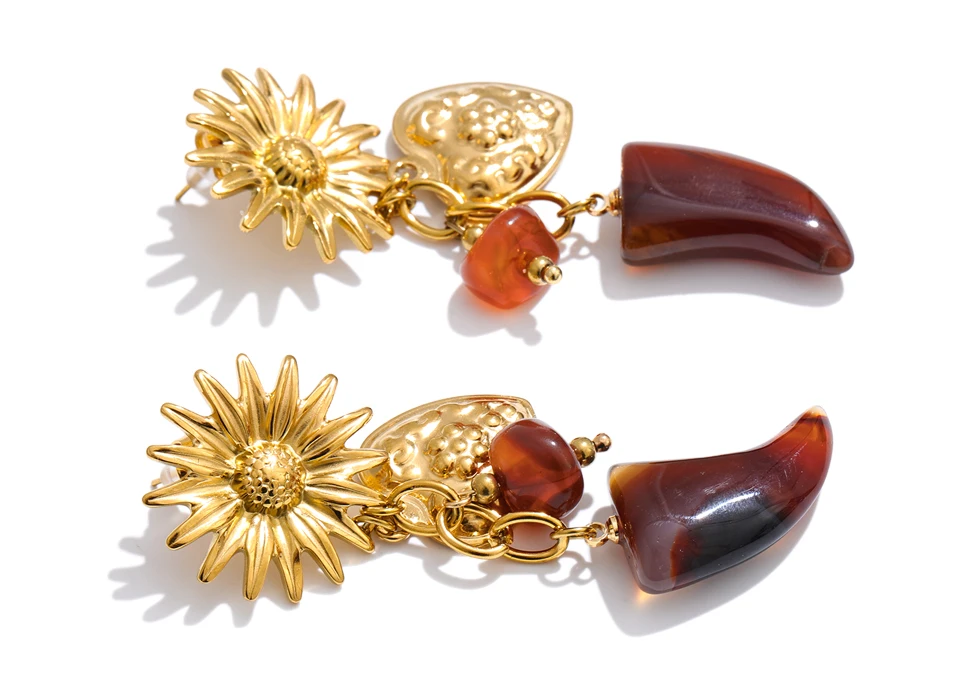 Yhpup Blume Horn Tropfen Baumeln Ohrringe für Frauen Handgemachte Vintage Harz Acryl Hören Herbst Winter Stil Stilvolle Schmuck 2025 – Detail 2