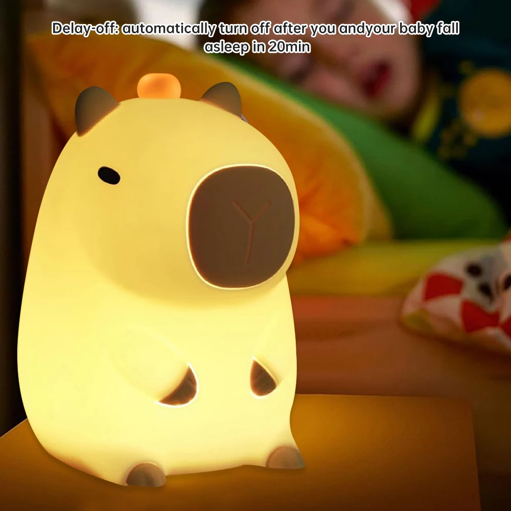 

Cute Cartoon Capybara Silicone Night Light USB Rechargeable Timing Dimming Sleep Night Lamp for Children's Room Decor