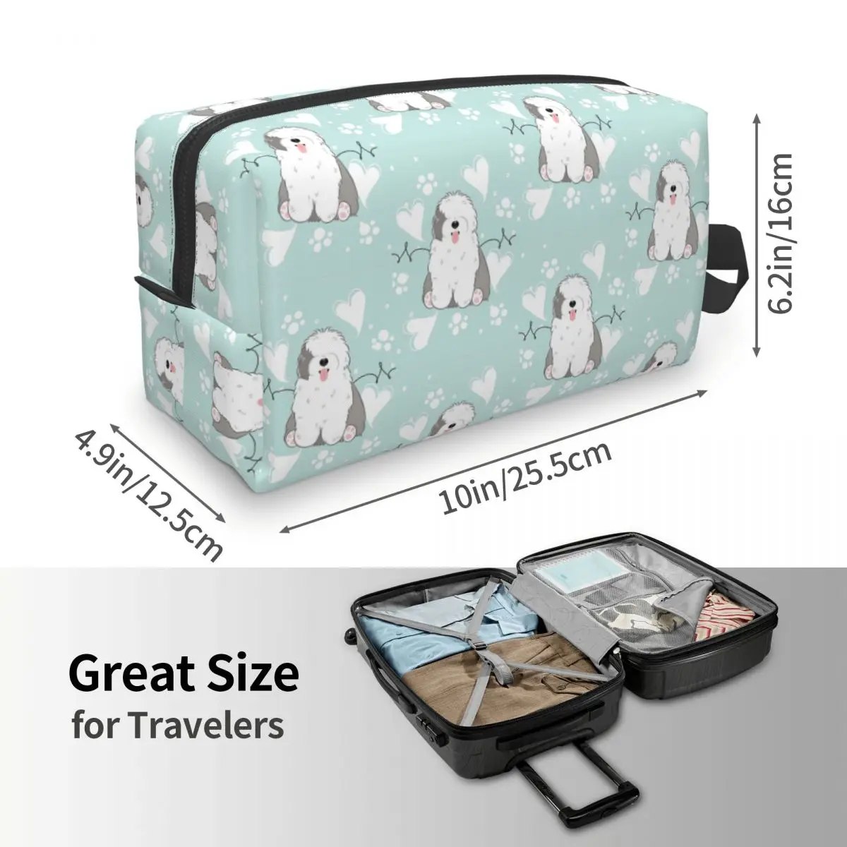 Love Old English Sheepdog Makeup Bag Cosmetic Organizer Storage Dopp Kit Toiletry Cosmetic Bag for Women Beauty Travel