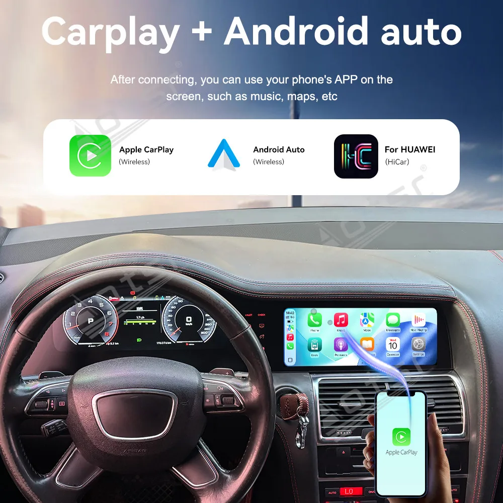 

23-дюймовое автомобильное Android 15 радио для Audi Q7 2005-2016 с беспроводным CarPlay и Android Auto, мультимедийный проигрыватель, навигационный экран, головное устройство