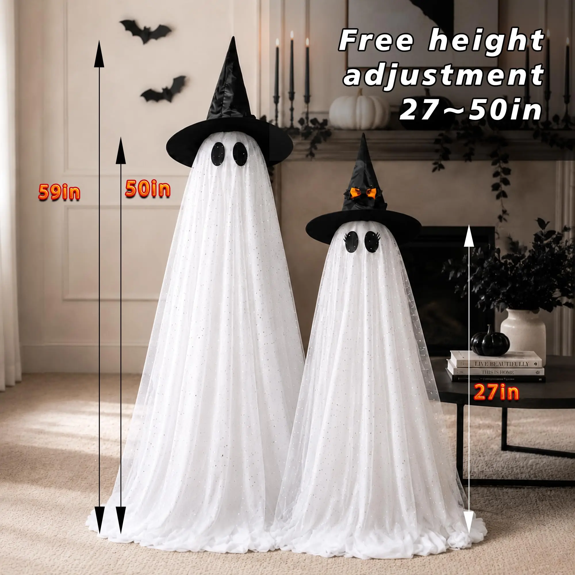 Spooky Ghost Halloween String Lights with Remote Control for Outdoor Porches Yards Gardens Party Decoration Indoor