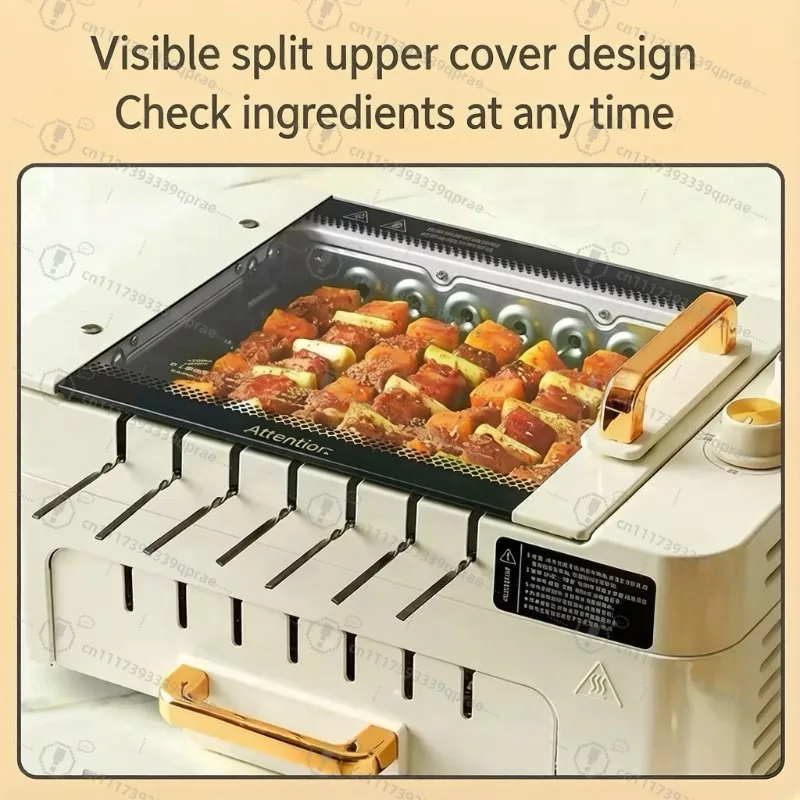 3‑in‑1 Electric BBQ Grill 1000W Automatic Rotating Skewer Machine Indoor Smokeless Kebab Rotisserie Easy Clean Home Cooking Tool