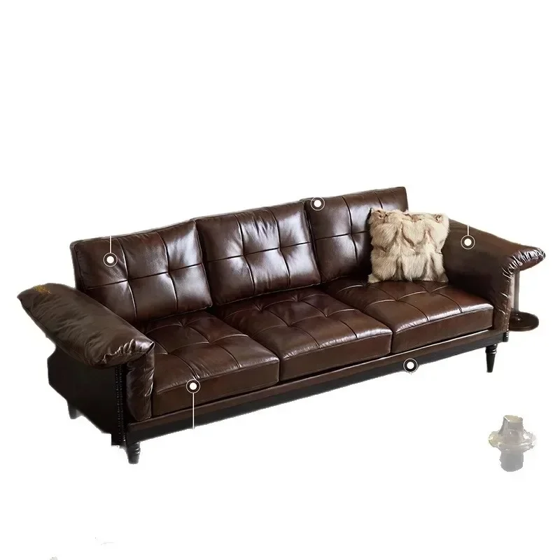 Leather sofa first layer cowhide oil wax American retro Nanyang antique sofa Sitler sofa