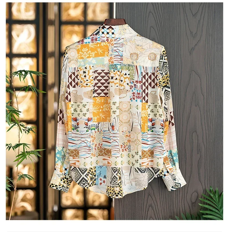 Рубашка Женская Casual Women Summer Shirt Long Sleeve Lapel Blouse Fashion Print Office Lady Chiffon Plus Size Camisas Y Blusas