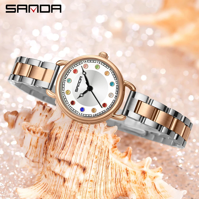 SANDA 1130 orologio al quarzo da donna di lusso Casual da donna elegante cinturino in acciaio inossidabile 3bar orologio da polso impermeabile orologi da donna
