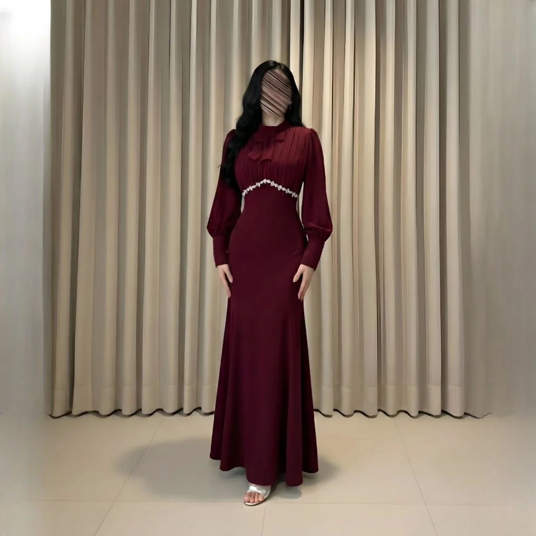 

Aileen Satin High Burgundy Mermaid Evening Dress 2026 Prom Dress Elegant Formal Evening Robes de Soirée Gowns Elegant Luxury