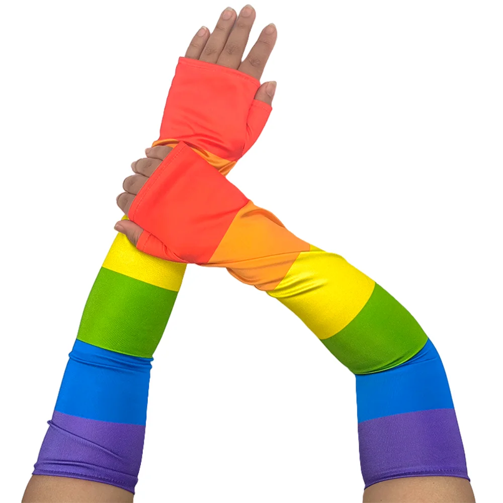 Fashion Stretch Rainbow Long Gloves Fashion Fringe Rainbow Tassel Gloves Costume Parade Colorful Mittens Pride Month