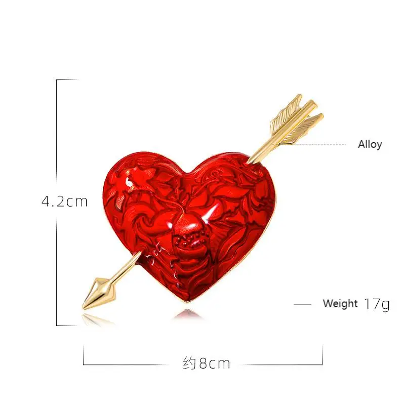 New Exquisite Alloy Red Love spille per gli amanti delle donne accessori per gioielli One Arrow Piercing Heart Oil Dripping spilla Pins