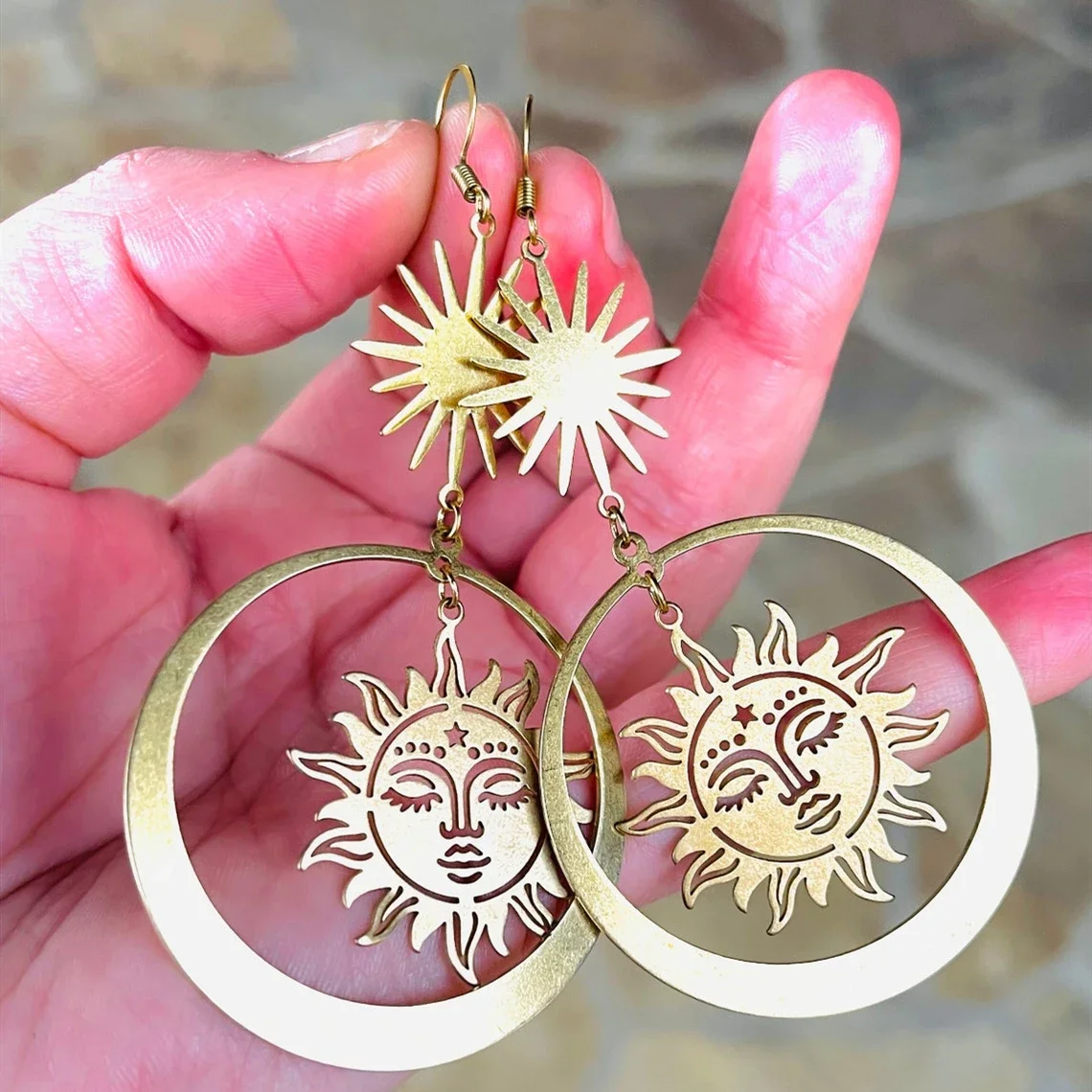 Fashionable Bohemian Sun Goddess Dangle Drop Earrings