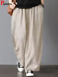 Oversize 7xl Casual Cotton Linen Bloomers Pants Women Baggy Vintage Harem Trousers Mom's New Fashion High Waist Summer Sweatpant