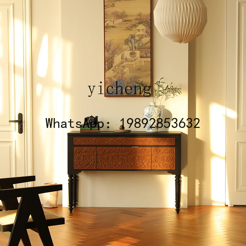 

living room porch cabinet entrance door solid wood display cabinet contrasting color desk table retro style