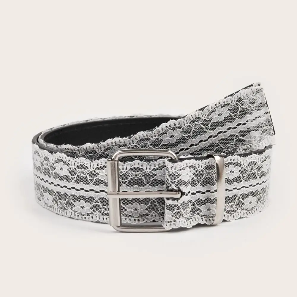 Y2k Beautiful Lace Waist Belt Leather White Floral Casual Waist Strap Decor Accessory Gift Jeans Belts All-match