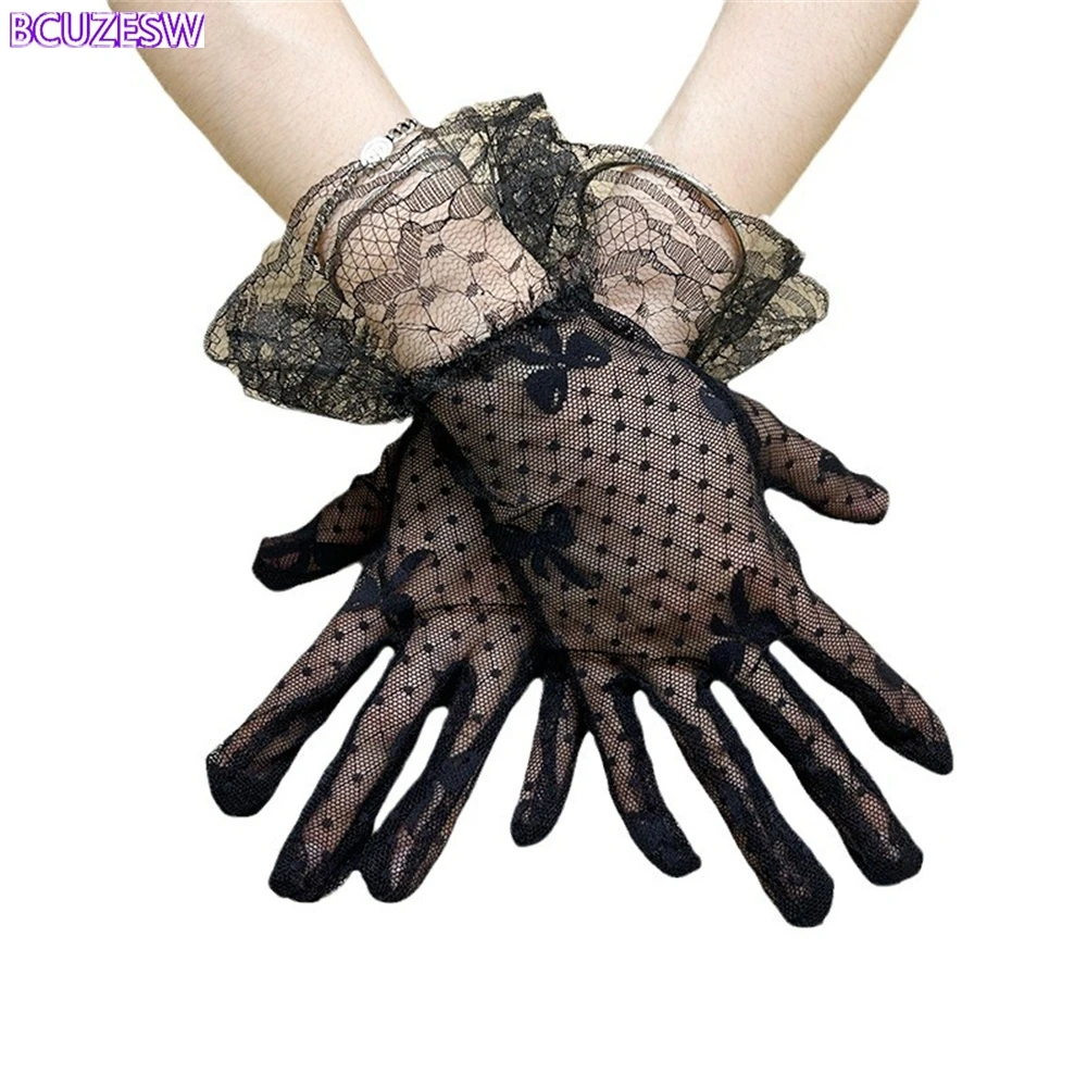 Japanische weiche Mädchen schwarz weiß Spitze Handschuhe Mädchen Gothic Lolita Mesh Bogen Blume Spitze Handschuhe süße Armband Dienst mädchen Cosplay Schmuck